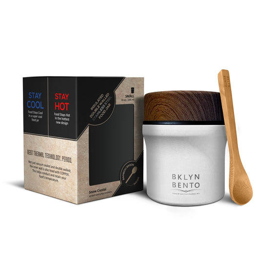 Bklyn Bento Stainless Steel Insulated Food Thermos with Bamboo Spoon, 100% Leak Proof Food Jar – Snow Crystal (Small / 10oz)