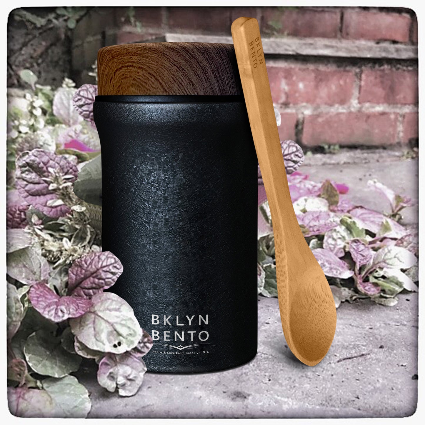 Bklyn Bento Stainless Steel Insulated Food Thermos with Bamboo Spoon, 100% Leak Proof Food Jar – Cracked Coal (Large / 20oz)