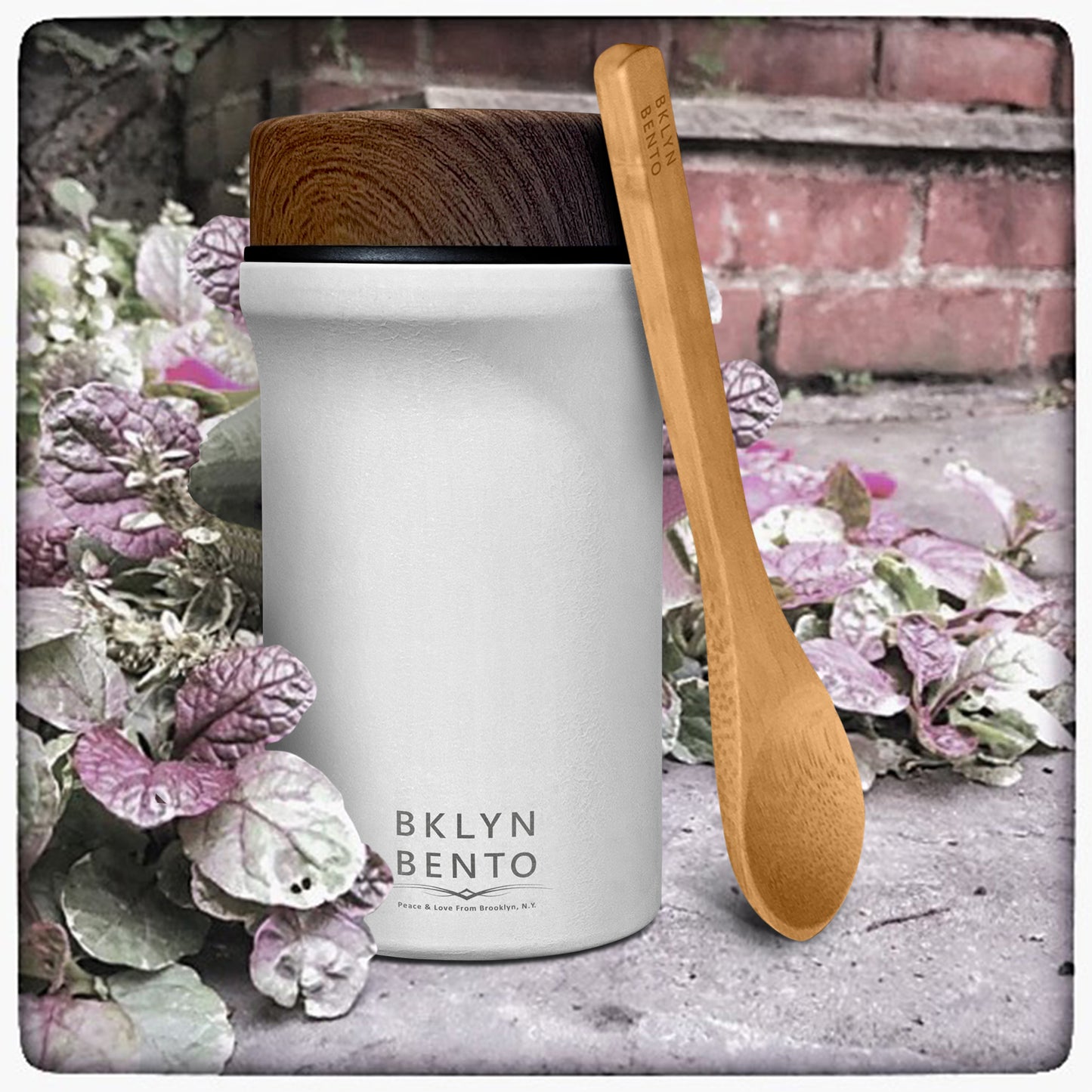 Bklyn Bento Stainless Steel Insulated Food Thermos with Bamboo Spoon, 100% Leak Proof Food Jar – Snow Crystal (Large / 20oz)
