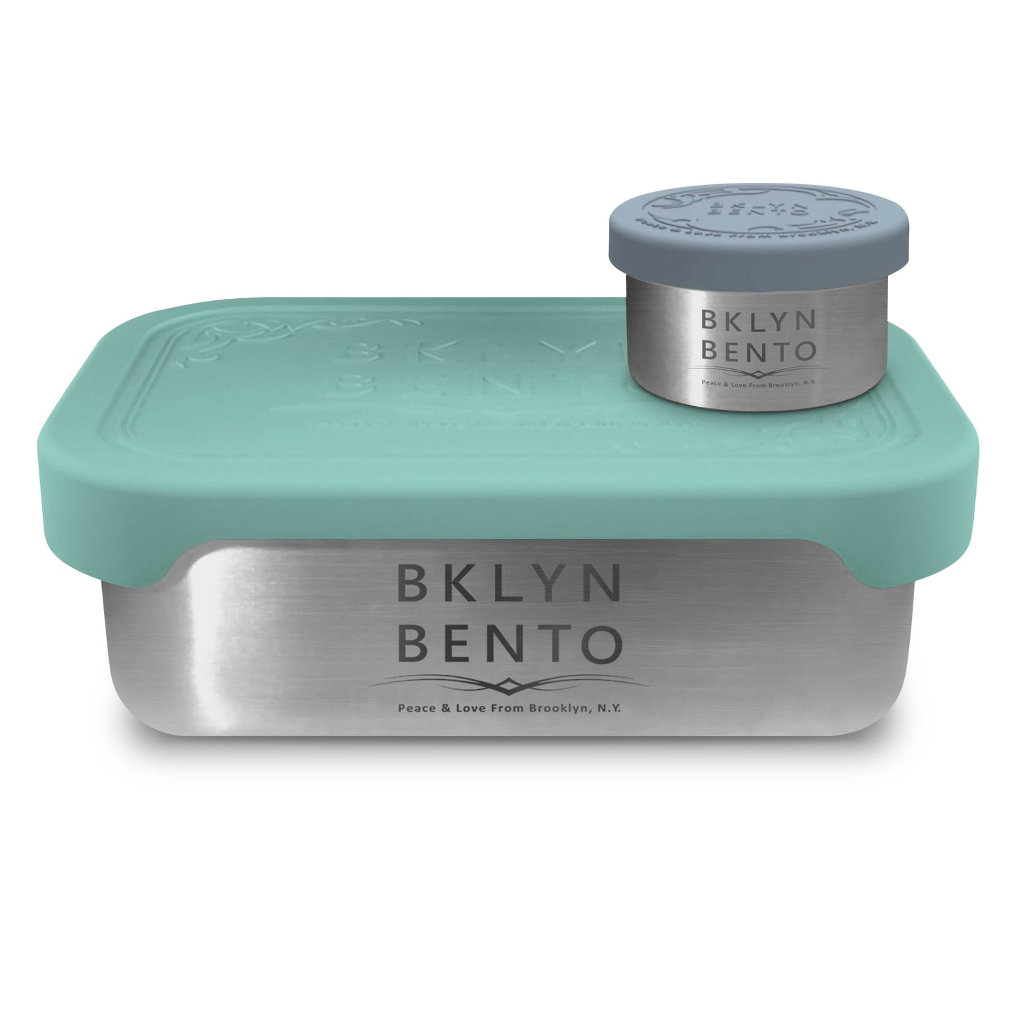 Bklyn Bento 2 Piece Set, Stainless Steel Metal Lunch Box + Condiment Container with Leakproof Lids (Green)