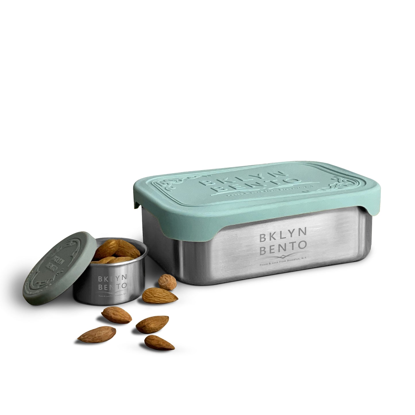 Bklyn Bento 2 Piece Set, Stainless Steel Metal Lunch Box + Condiment Container with Leakproof Lids (Green)