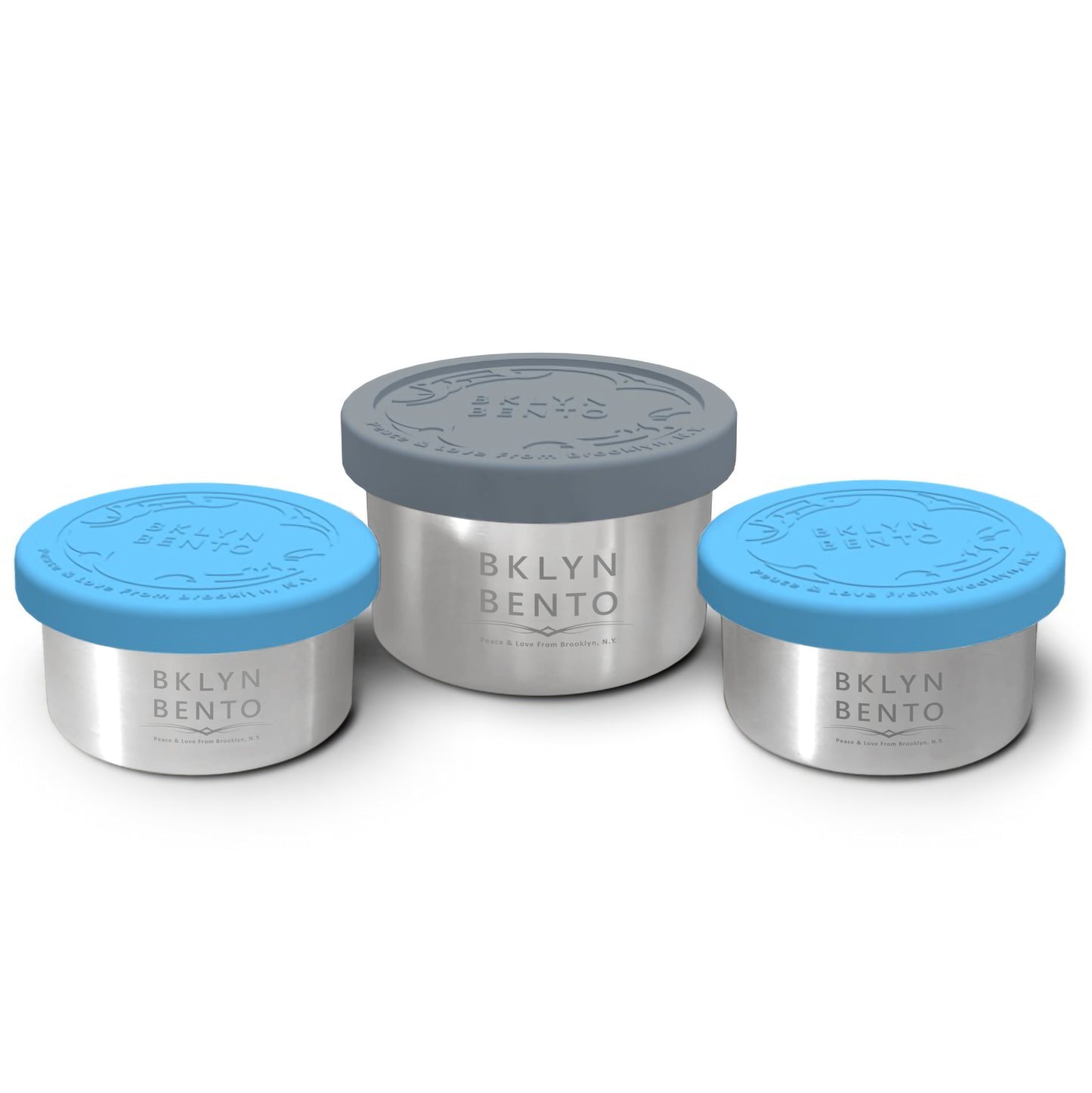 Bklyn Bento SMALL Stainless Steel 3 Piece Condiment Set, Great For Salad Dressings And Portion Control Snacks with 100% Leakproof Lids