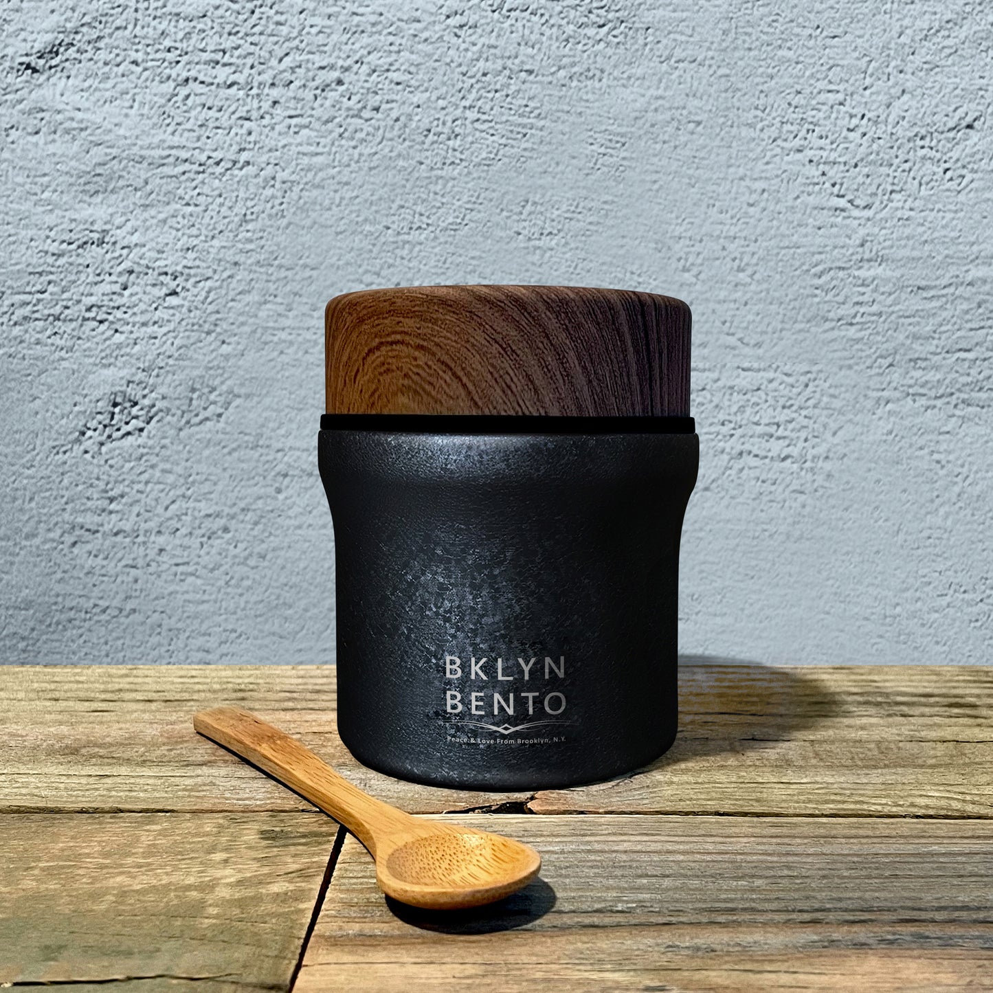 Bklyn Bento Stainless Steel Insulated Food Thermos with Bamboo Spoon, 100% Leak Proof Food Jar – Cracked Coal (Small / 10oz)