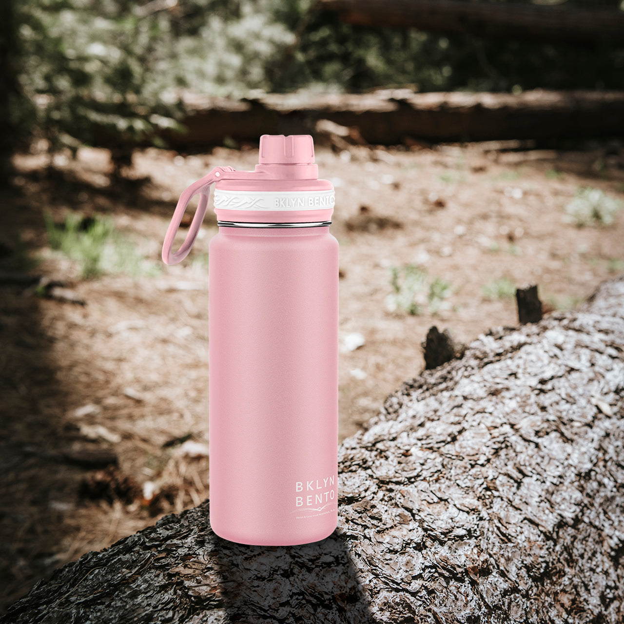 Bklyn Bento Wide-Mouth Vacuum Insulated Water Bottle Comes With All 3 Lid Options: (1) Chug (2) Straw and (3) Coffee Lid (Pink / 16oz)