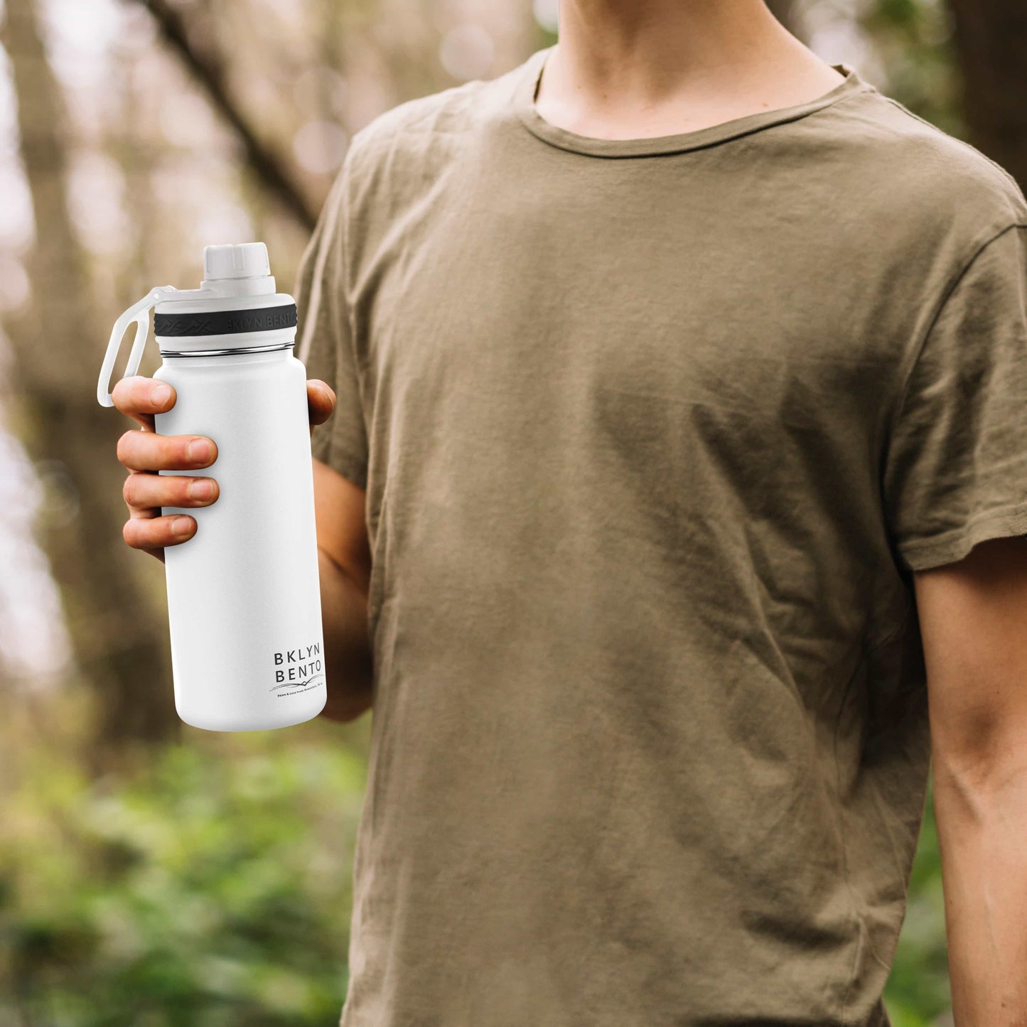 Bklyn Bento Wide-Mouth Vacuum Insulated Water Bottle Comes With All 3 Lid Options: (1) Chug (2) Straw and (3) Coffee Lid (White / 16oz)