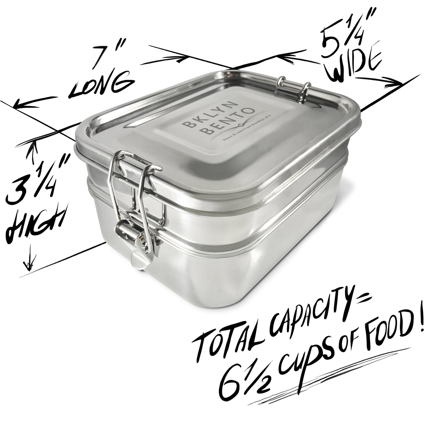 Bklyn Bento 100% Stainless Steel Lunch Box With 3 Stackable Layers