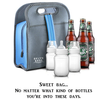 Bklyn Bento Neoprene Lunch Bag (Charcoal + Blue), Super Durable, Soft, Easy to Clean, Machine Washable