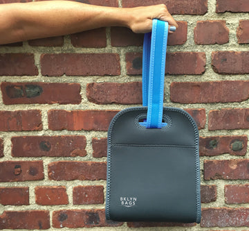 Bklyn Bento Neoprene Lunch Bag (Charcoal + Blue), Super Durable, Soft, Easy to Clean, Machine Washable