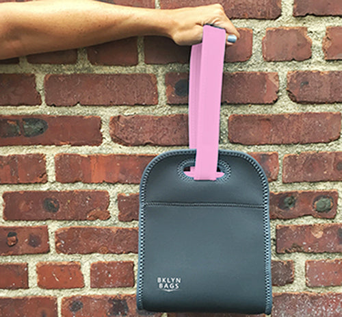 Bklyn Bento Neoprene Lunch Bag (Charcoal + Pink), Super Durable, Soft, Easy to Clean, Machine Washable