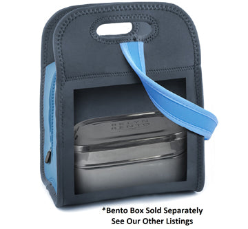 Bklyn Bento Neoprene Lunch Bag (Charcoal + Blue), Super Durable, Soft, Easy to Clean, Machine Washable