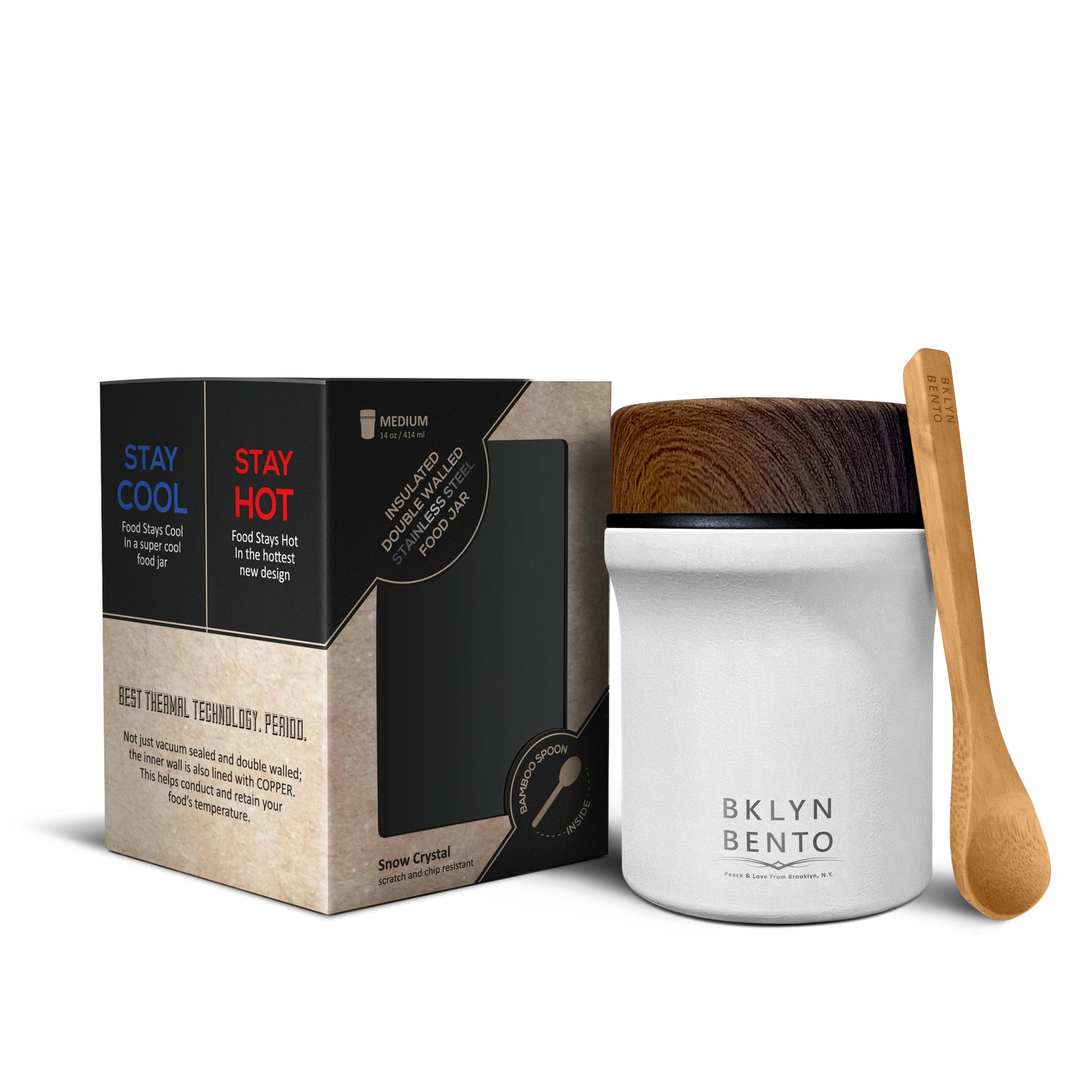 Bklyn Bento Stainless Steel Insulated Food Thermos with Bamboo Spoon