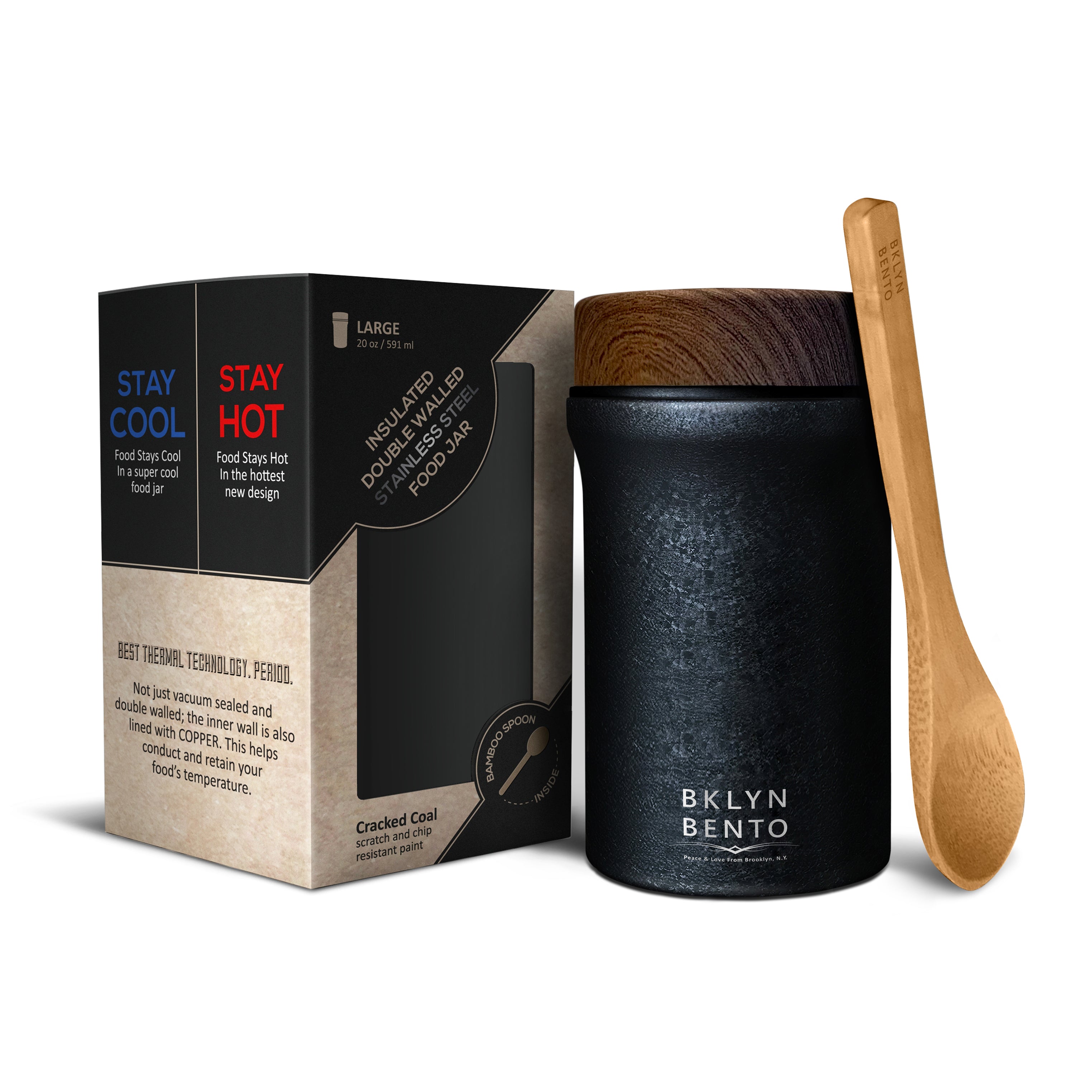 Bklyn Bento 100% Leak Proof Insulated Food Thermos With Bamboo Spoon