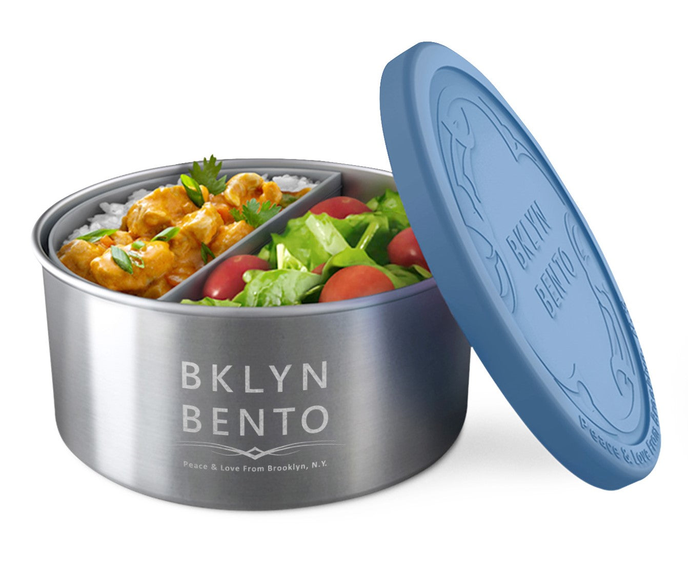 Bklyn Bento Large Round Stainless Steel Lunch Box Container With Removable Silicone Food Separator with Leakproof Lid