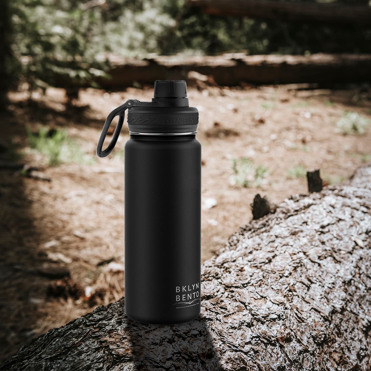 Bklyn Bento Wide-Mouth Vacuum Insulated Water Bottle Comes With All 3 Lid Options: (1) Chug (2) Straw and (3) Coffee Lid (Black / 16oz)