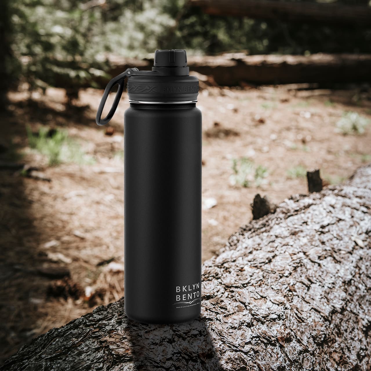 Bklyn Bento Wide-Mouth Vacuum Insulated Water Bottle Comes With All 3 Lid Options: (1) Chug (2) Straw and (3) Coffee Lid (Black / 24oz)