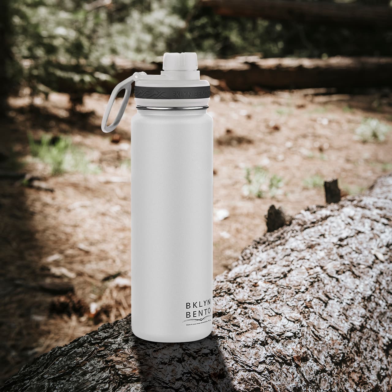 Bklyn Bento Wide-Mouth Vacuum Insulated Water Bottle Comes With All 3 Lid Options: (1) Chug (2) Straw and (3) Coffee Lid (White / 24oz)