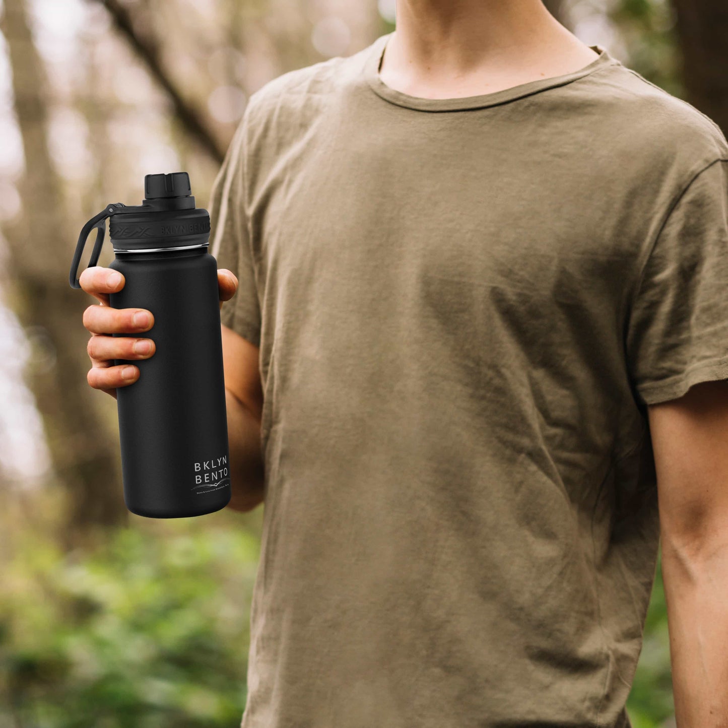 Bklyn Bento Wide-Mouth Vacuum Insulated Water Bottle Comes With All 3 Lid Options: (1) Chug (2) Straw and (3) Coffee Lid (Black / 16oz)