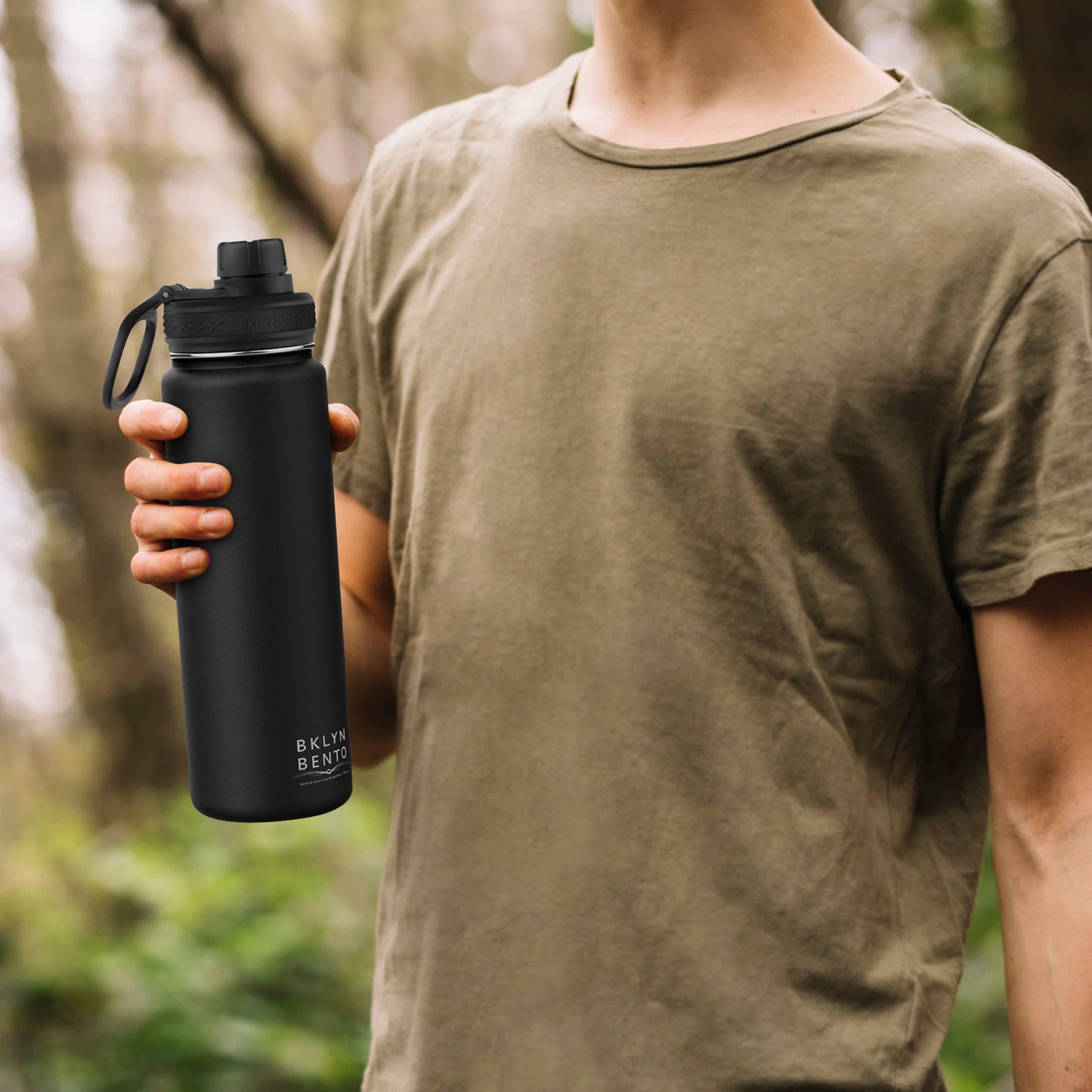 Bklyn Bento Wide-Mouth Vacuum Insulated Water Bottle Comes With All 3 Lid Options: (1) Chug (2) Straw and (3) Coffee Lid (Black / 24oz)