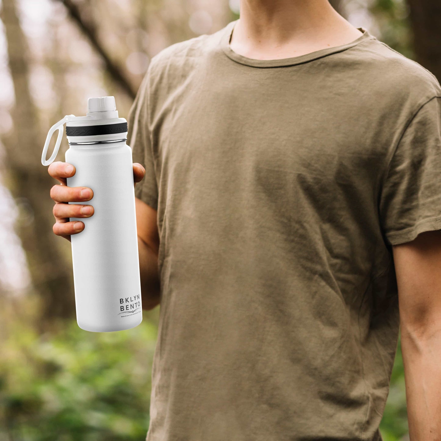 Bklyn Bento Wide-Mouth Vacuum Insulated Water Bottle Comes With All 3 Lid Options: (1) Chug (2) Straw and (3) Coffee Lid (White / 24oz)