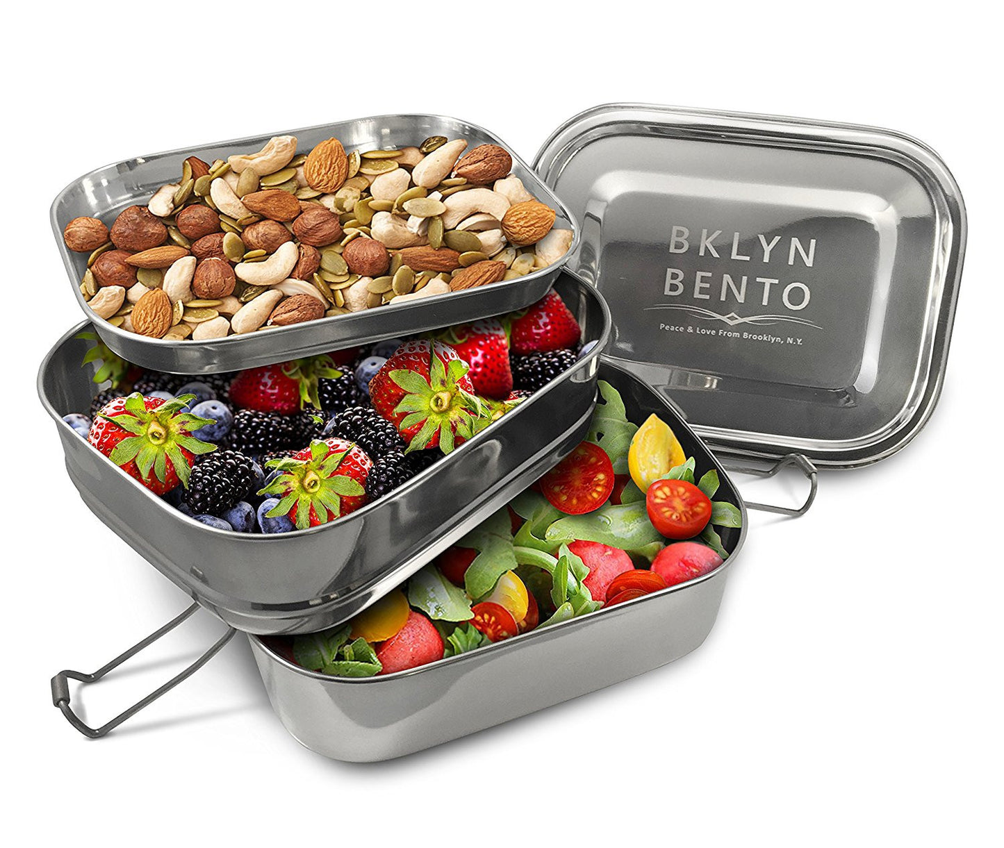 Bklyn Bento 100% Stainless Steel Lunch Box With 3 Separate Compartments - Metal Food Container For Kids And Adults