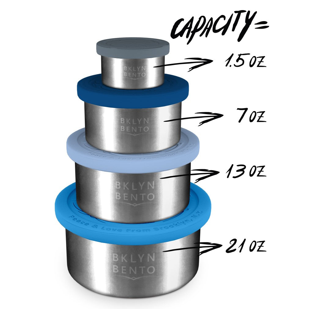Bklyn Bento Stainless Steel 4 Piece Set Lunch Box, Food Containers with Leakproof Lids