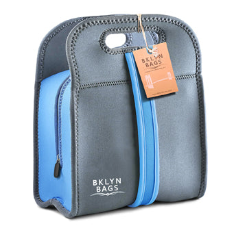 Bklyn Bento Neoprene Lunch Bag (Charcoal + Blue), Super Durable, Soft, Easy to Clean, Machine Washable