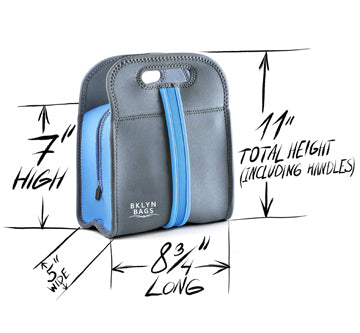 Bklyn Bento Neoprene Lunch Bag (Charcoal + Blue), Super Durable, Soft, Easy to Clean, Machine Washable