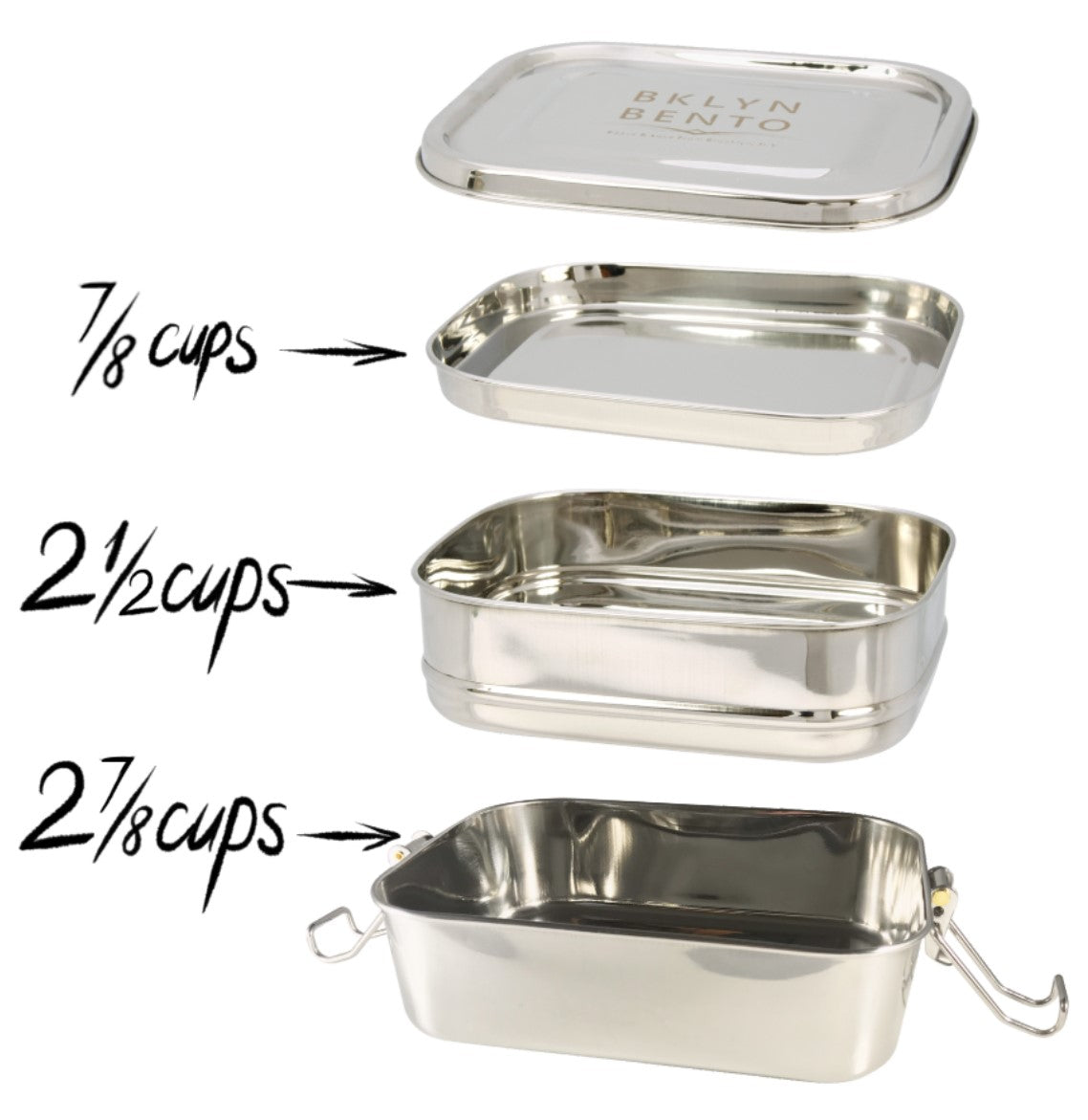 Bklyn Bento Box 100% Stainless Steel Lunch Box for Kids and Adults 3 in 1 - Metal Food Container