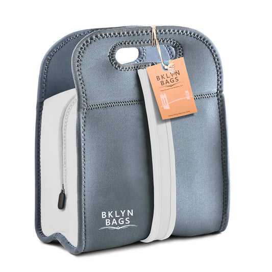Bklyn Bento Insulated Lunch Bag (Charcoal+White), Super Durable, Soft, Easy to Clean, Machine Washable