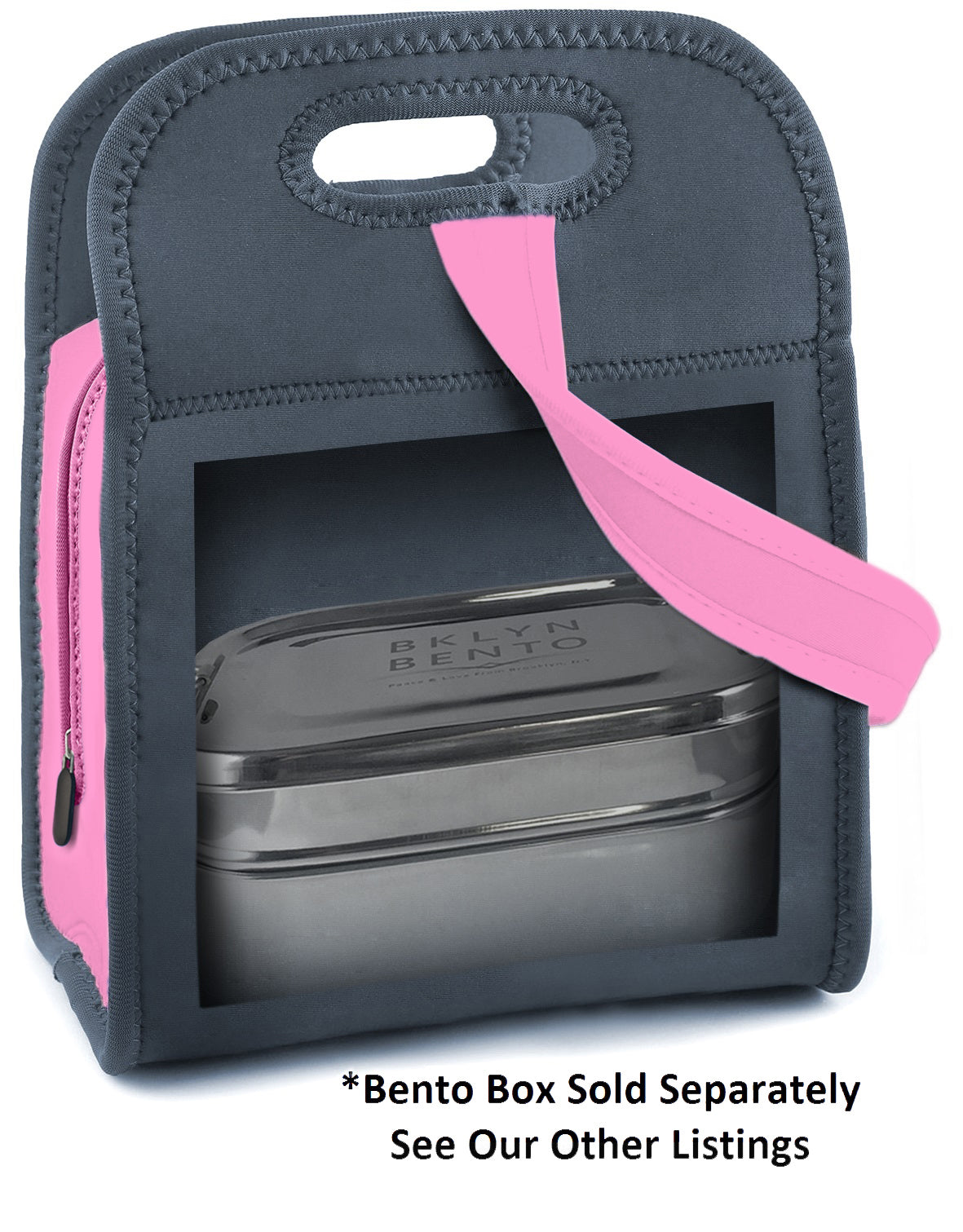 Bklyn Bento Neoprene Lunch Bag (Charcoal + Pink), Super Durable, Soft, Easy to Clean, Machine Washable