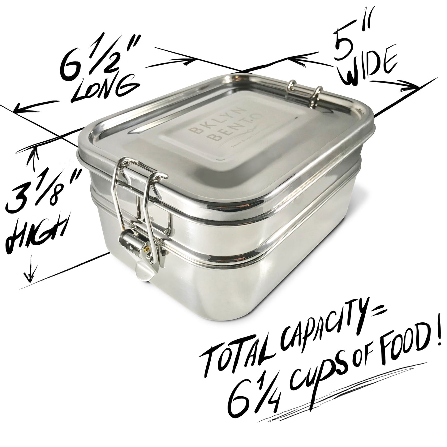 Bklyn Bento Box 100% Stainless Steel Lunch Box for Kids and Adults 3 in 1 - Metal Food Container